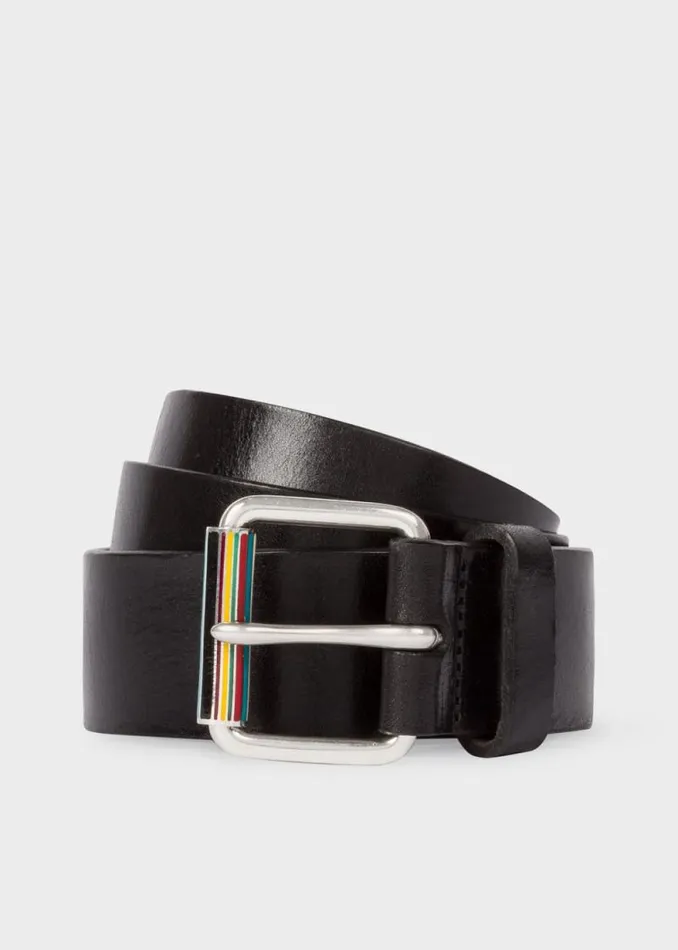 Mens Paul Smith The Classics Black Leather Belt With 039Signature Stripe039 Roller Mens Paul Smith The Classics Black Leather Belt With 039Signature Stripe039 Roller