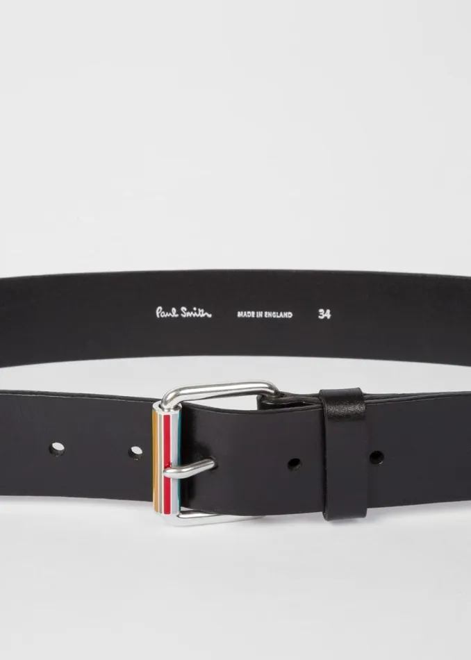 Mens Paul Smith The Classics Black Leather Belt With 039Signature Stripe039 Roller Mens Paul Smith The Classics Black Leather Belt With 039Signature Stripe039 Roller