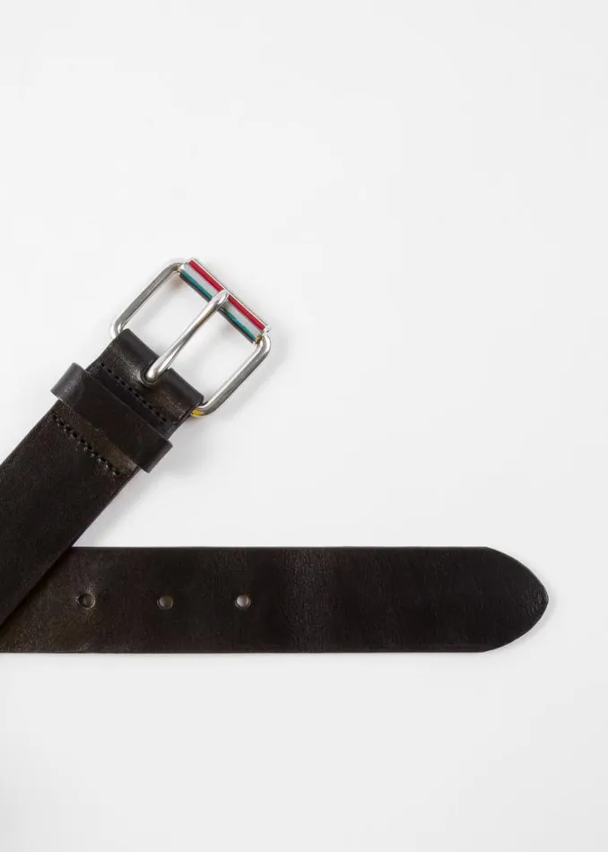Mens Paul Smith The Classics Black Leather Belt With 039Signature Stripe039 Roller Mens Paul Smith The Classics Black Leather Belt With 039Signature Stripe039 Roller