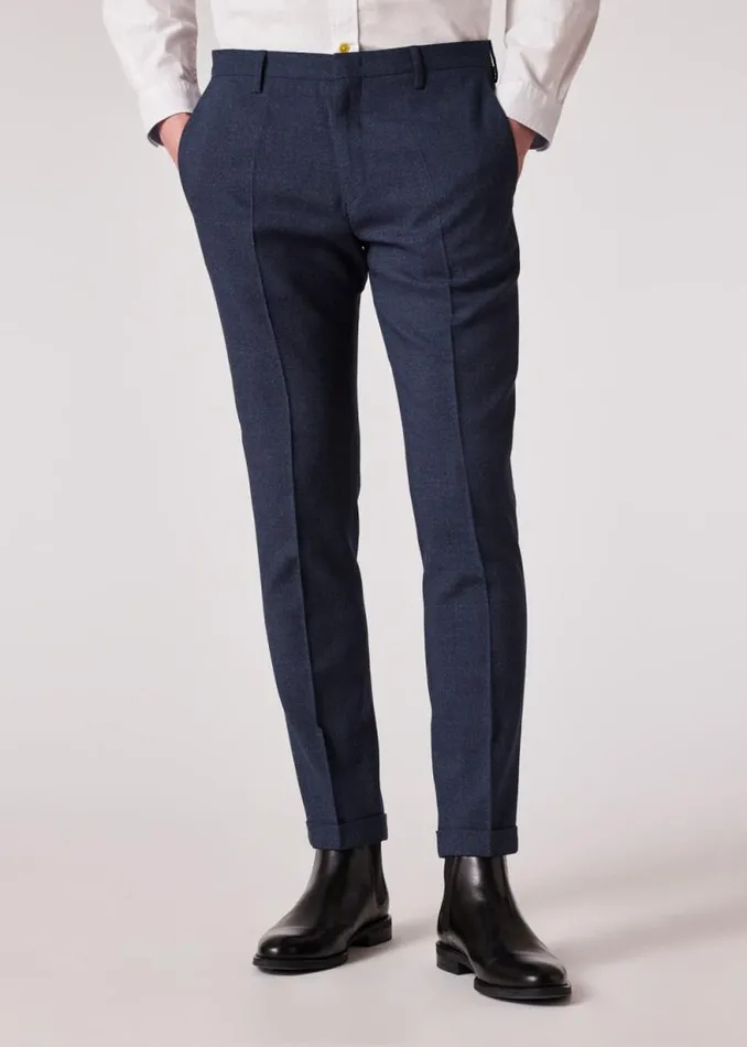 Mens Paul Smith The Classics SlimFit Slate Blue Wool Nep Pants