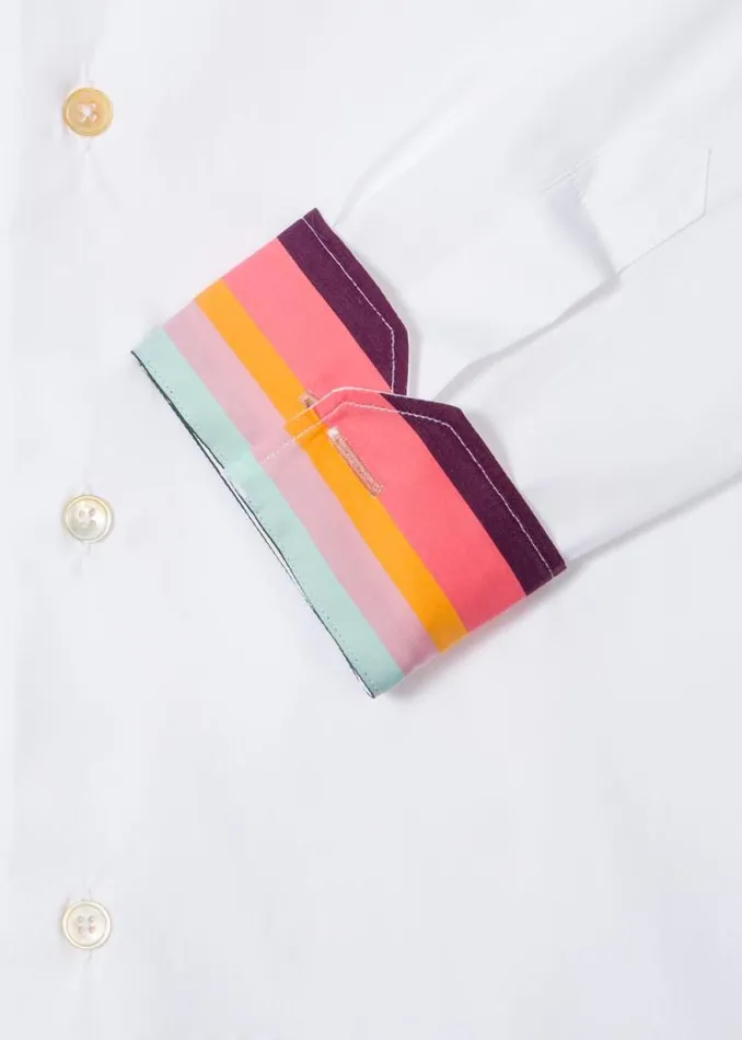 Mens Paul Smith The Classics Super SlimFit White Shirt With 039Artist Stripe039 Cuff Lining Mens Paul Smith The Classics Super SlimFit White Shirt With 039Artist Stripe039 Cuff Lining