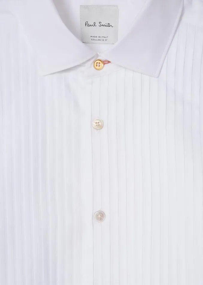 Mens Paul Smith The Classics TailoredFit White PleatedBib Cotton Evening Shirt With 039Artist Stripe039 DoubleCuff Mens Paul Smith The Classics TailoredFit White PleatedBib Cotton Evening Shirt With 039Artist Stripe039 DoubleCuff