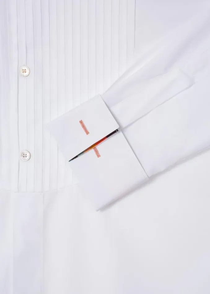 Mens Paul Smith The Classics TailoredFit White PleatedBib Cotton Evening Shirt With 039Artist Stripe039 DoubleCuff Mens Paul Smith The Classics TailoredFit White PleatedBib Cotton Evening Shirt With 039Artist Stripe039 DoubleCuff
