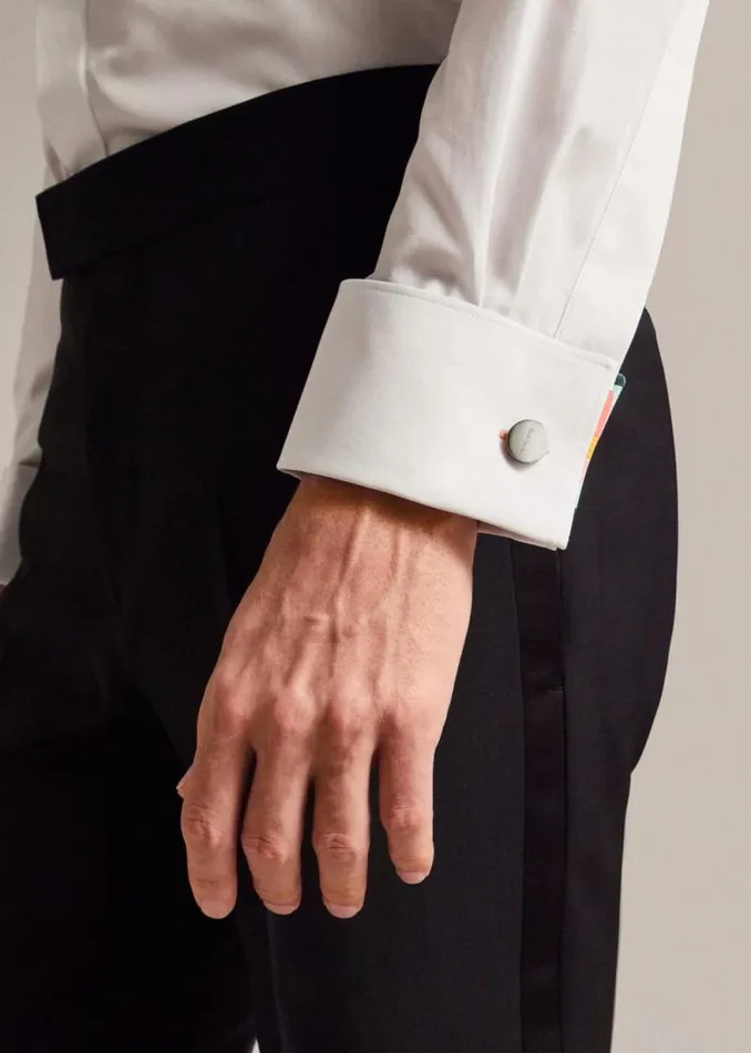 Mens Paul Smith The Classics TailoredFit White PleatedBib Cotton Evening Shirt With 039Artist Stripe039 DoubleCuff Mens Paul Smith The Classics TailoredFit White PleatedBib Cotton Evening Shirt With 039Artist Stripe039 DoubleCuff