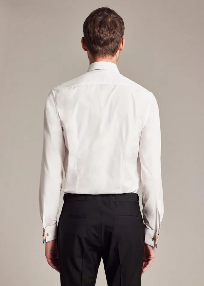 Mens Paul Smith The Classics TailoredFit White PleatedBib Cotton Evening Shirt With 039Artist Stripe039 DoubleCuff Mens Paul Smith The Classics TailoredFit White PleatedBib Cotton Evening Shirt With 039Artist Stripe039 DoubleCuff