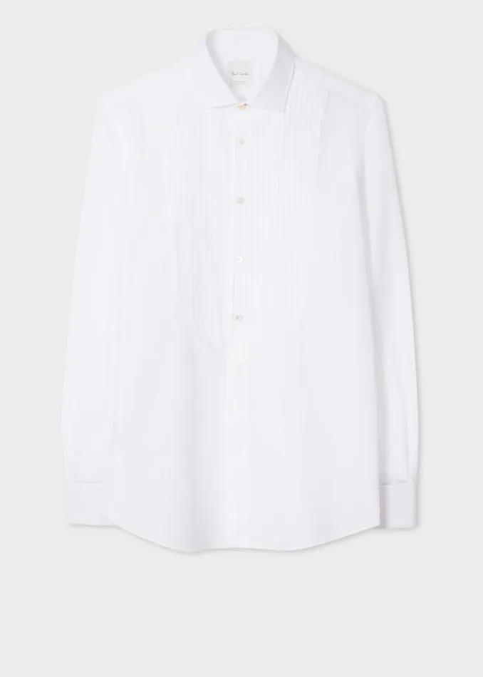 Mens Paul Smith The Classics TailoredFit White PleatedBib Cotton Evening Shirt With 039Artist Stripe039 DoubleCuff Mens Paul Smith The Classics TailoredFit White PleatedBib Cotton Evening Shirt With 039Artist Stripe039 DoubleCuff