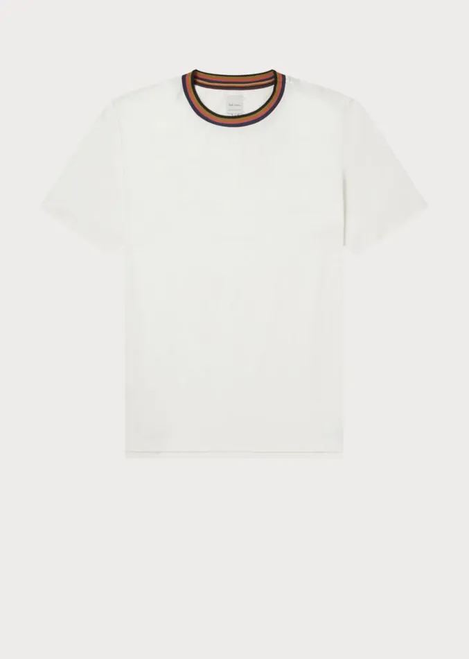 Mens Paul Smith The Classics White 039Artist Stripe039 Collar Cotton TShirt Mens Paul Smith The Classics White 039Artist Stripe039 Collar Cotton TShirt
