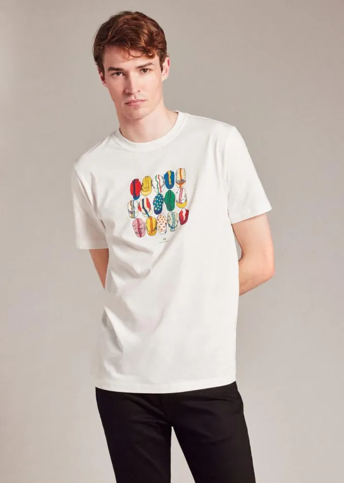 Mens Paul Smith The Classics White 039Cycling Caps039 Cotton TShirt