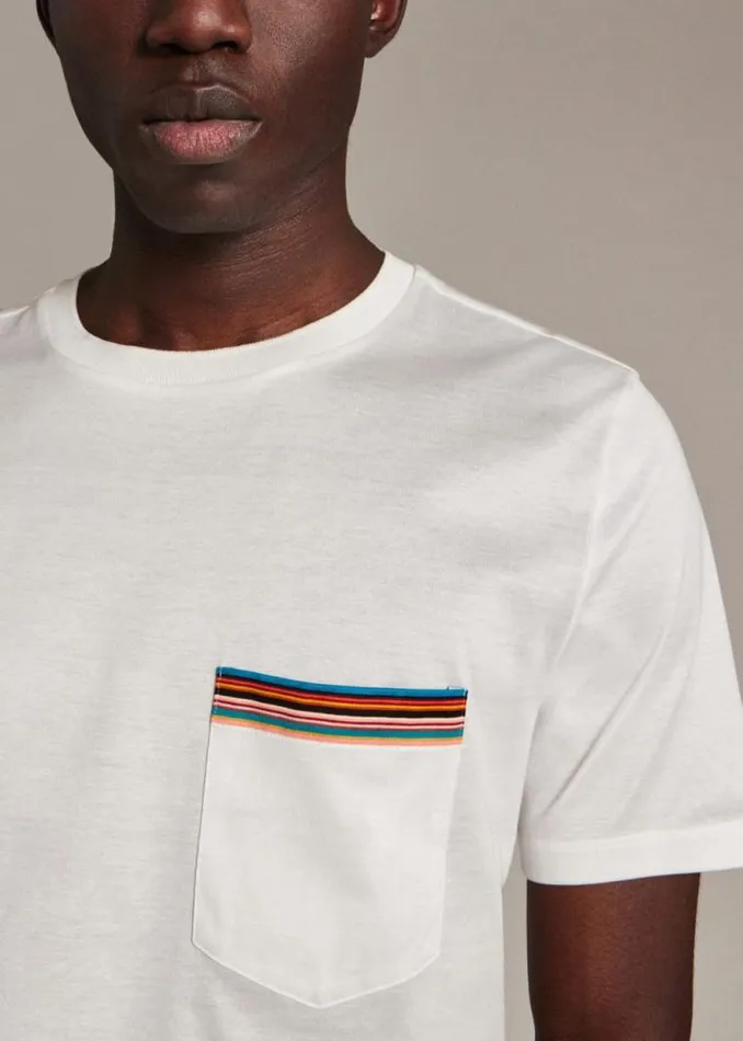 Mens Paul Smith The Classics White 039Signature Stripe039 Pocket TShirt