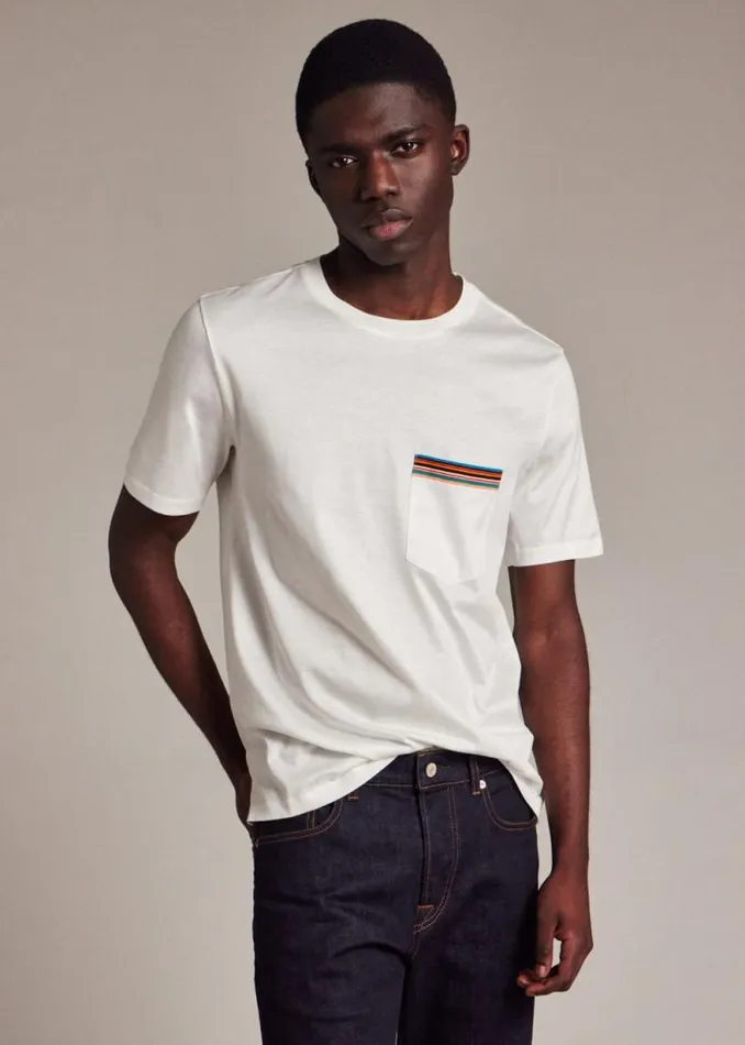 Mens Paul Smith The Classics White 039Signature Stripe039 Pocket TShirt Mens Paul Smith The Classics White 039Signature Stripe039 Pocket TShirt