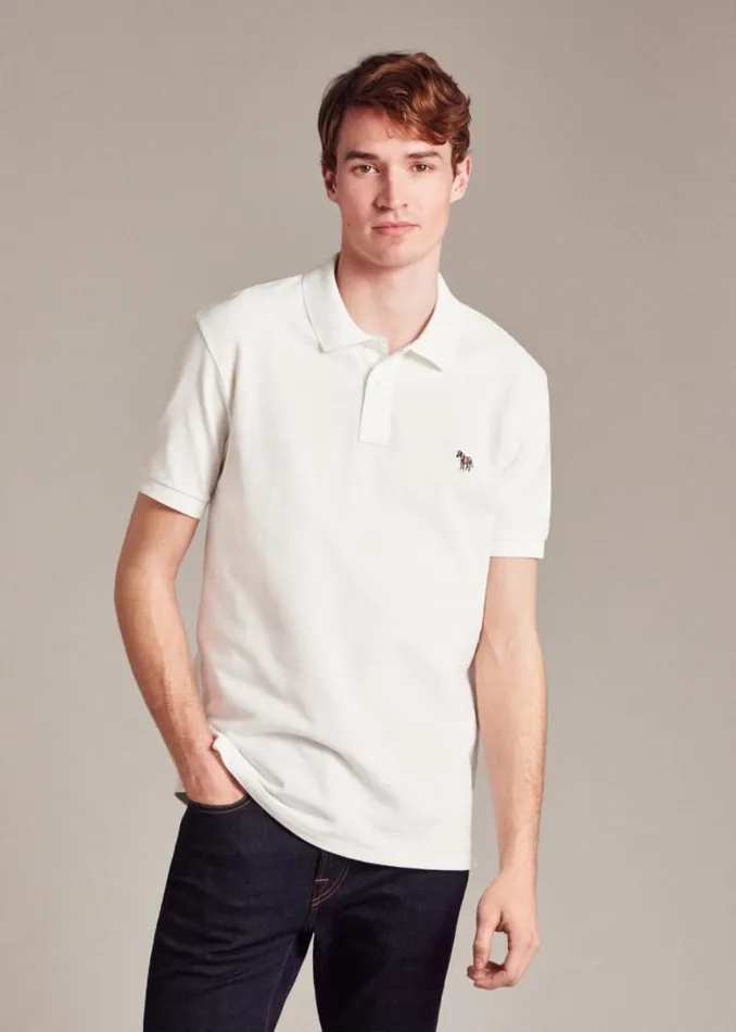 Mens Paul Smith The Classics White CottonPiqu Zebra Logo Polo Shirt