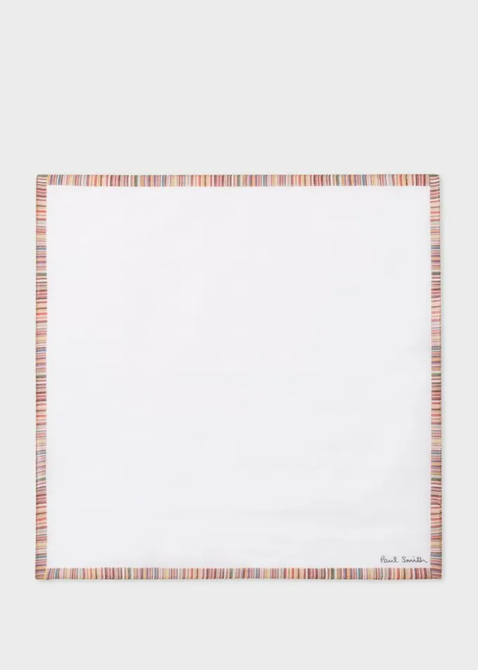 Mens Paul Smith The Classics White Cotton Pocket Square With 039Signature Stripe039 Border Mens Paul Smith The Classics White Cotton Pocket Square With 039Signature Stripe039 Border
