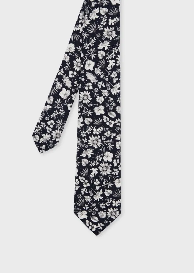 Mens Paul Smith Ties Black 039Pencil Floral039 Cotton Tie