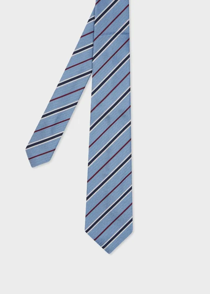 Mens Paul Smith Ties Blue Silk Herringbone Stripe Tie