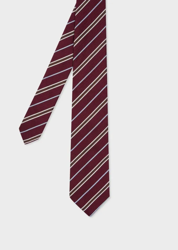 Mens Paul Smith Ties Burgundy Silk Herringbone Stripe