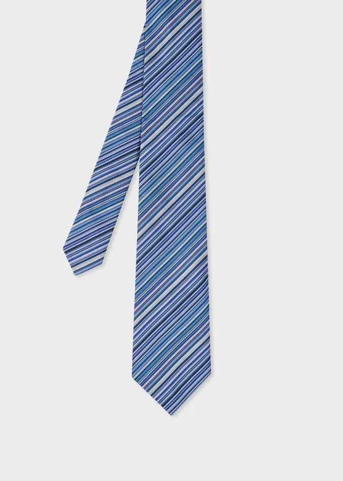 Mens Paul Smith Ties Dark Blue 039Signature Stripe039 Silk Tie