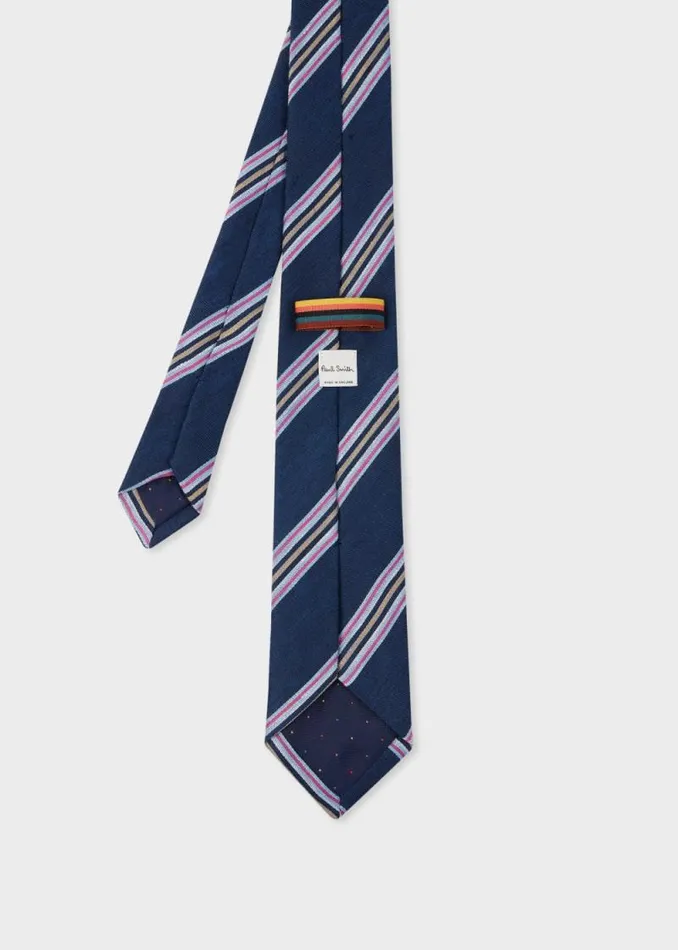 Mens Paul Smith Ties Dark Blue LinenBlend Block Stripe Tie Mens Paul Smith Ties Dark Blue LinenBlend Block Stripe Tie