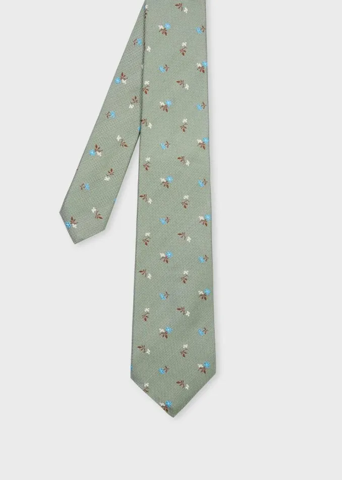 Mens Paul Smith Ties Green Silk Floral Tie