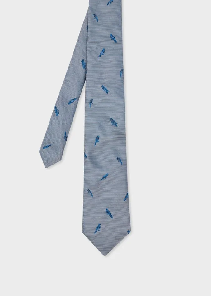 Mens Paul Smith Ties Light Blue Silk 039Parrots039 Tie