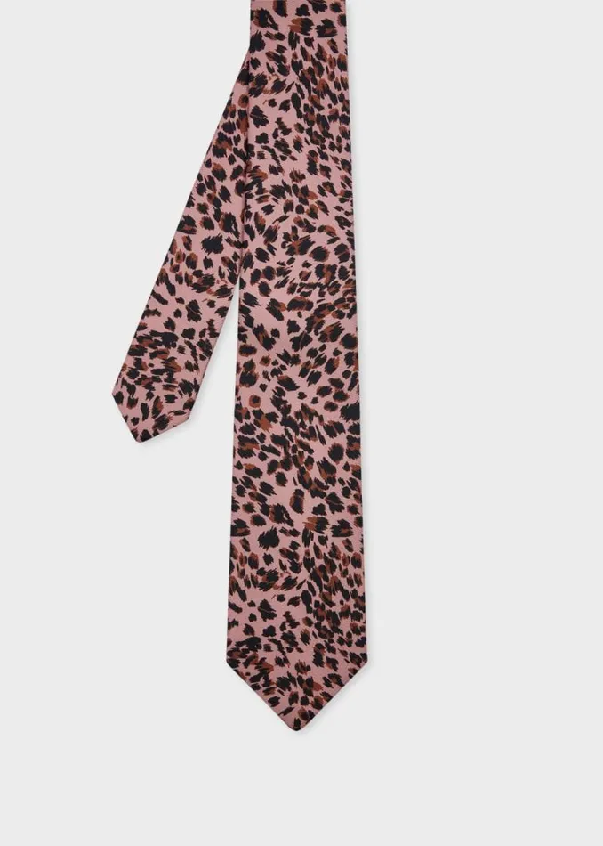 Mens Paul Smith Ties Mauve Leopard Print Silk Tie