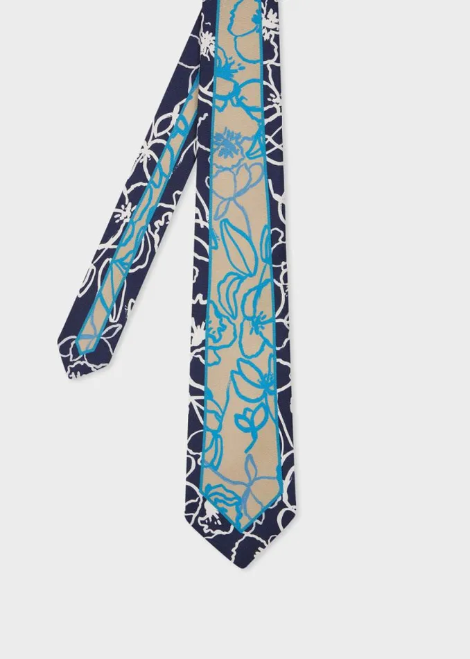 Mens Paul Smith Ties Navy And Grey 039Abstract Collections039 Silk Tie