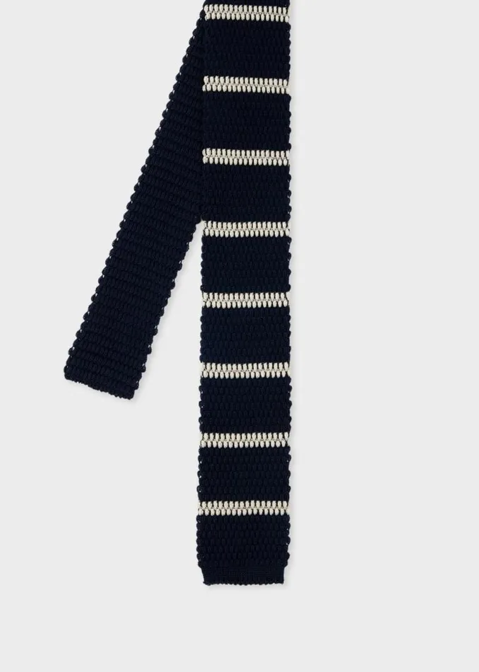 Mens Paul Smith Ties Navy And White Knitted Stripe Tie