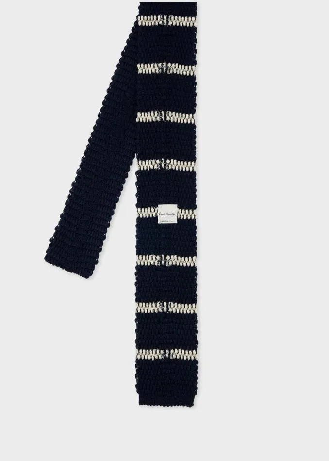 Mens Paul Smith Ties Navy And White Knitted Stripe Tie Mens Paul Smith Ties Navy And White Knitted Stripe Tie