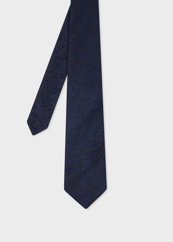 Mens Paul Smith Ties Navy Floral Jacquard Silk Tie