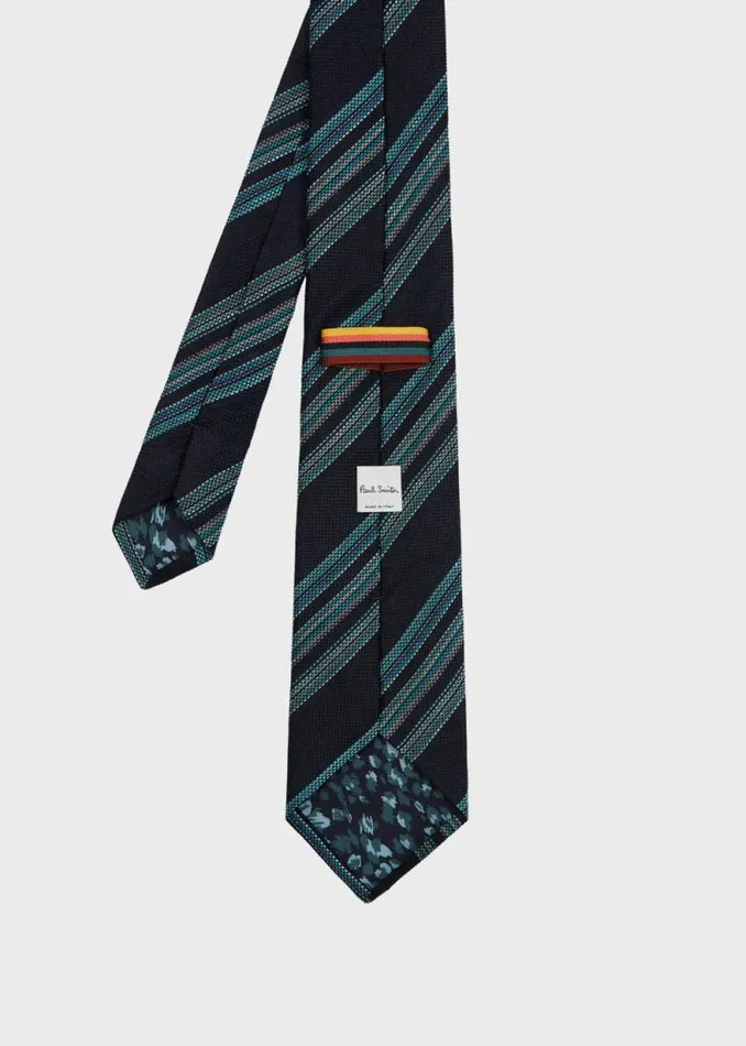 Mens Paul Smith Ties Navy LinenSilk Block Stripe Tie Mens Paul Smith Ties Navy LinenSilk Block Stripe Tie