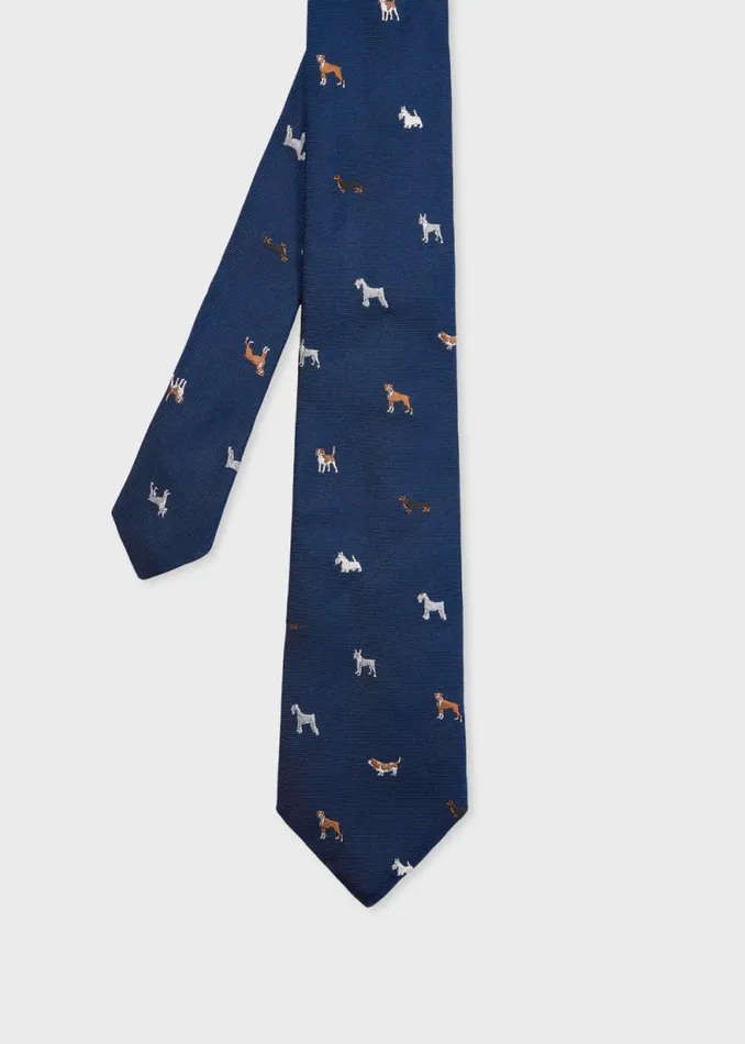 Mens Paul Smith Ties Navy Silk 039Dogs039 Tie