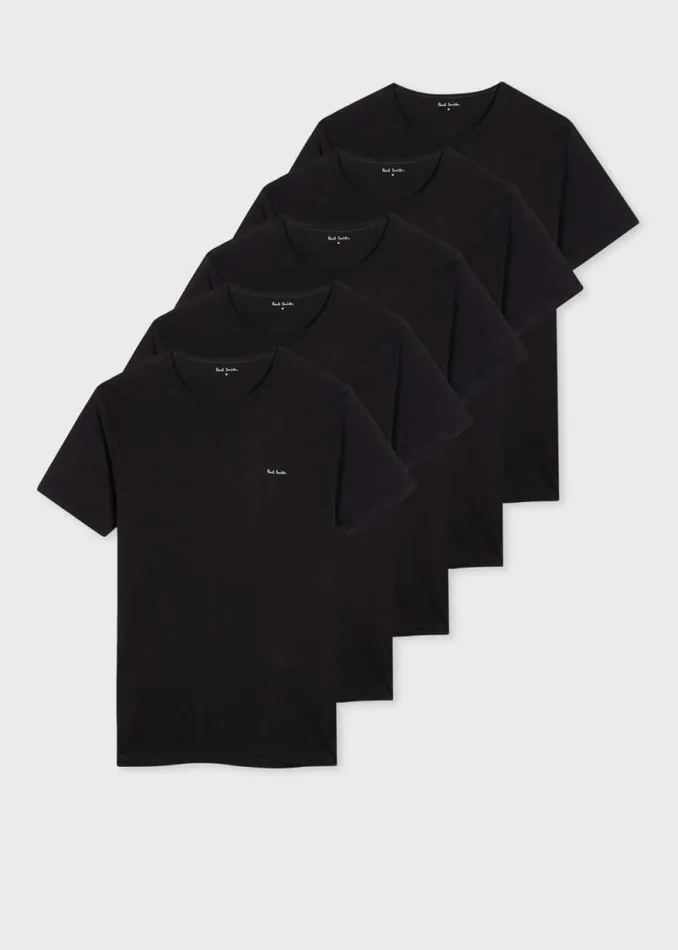 Mens Paul Smith Underwear Black Organic Cotton Lounge TShirts Five Pack Mens Paul Smith Underwear Black Organic Cotton Lounge TShirts Five Pack