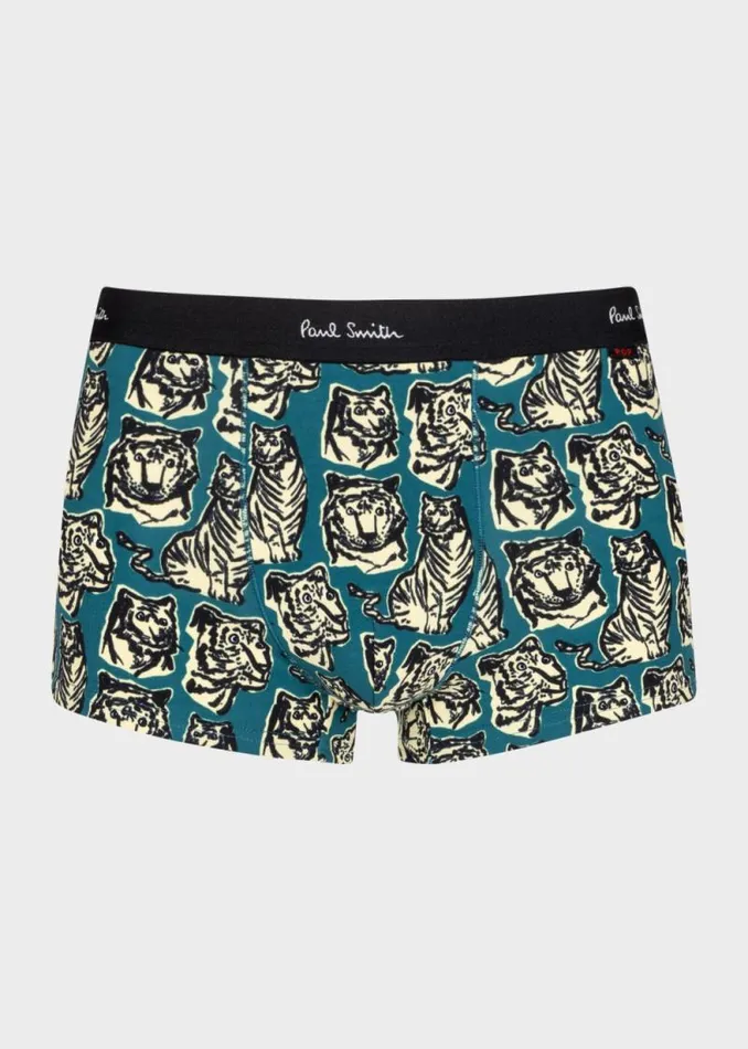 Mens Paul Smith Underwear Teal 039Tiger039 Print Boxer Briefs