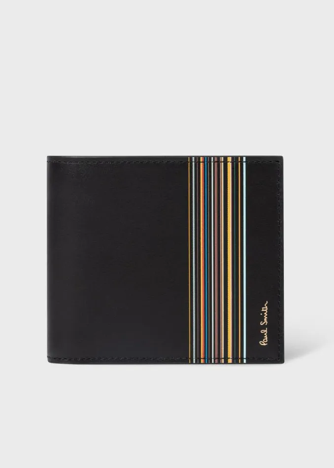 Mens Paul Smith Wallets Black Leather 039Signature Stripe Block039 Billfold Wallet