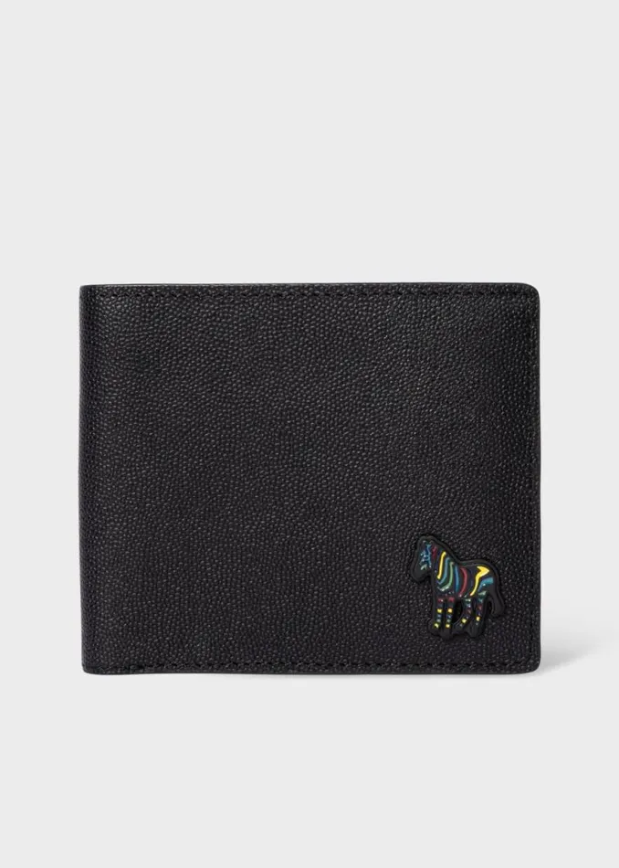 Mens Paul Smith Wallets Black Zebra Logo Leather Billfold Wallet