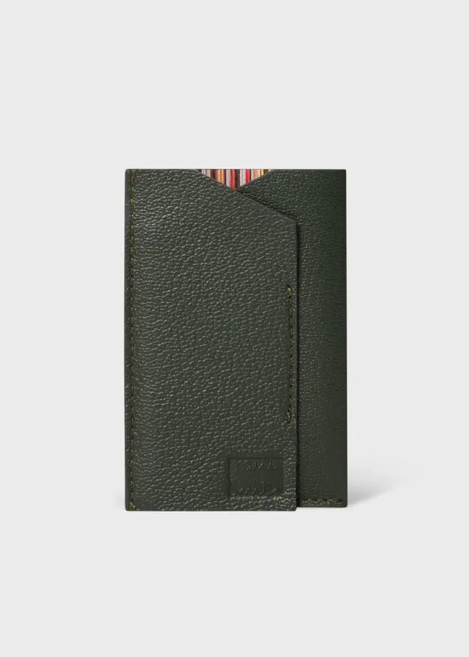 Mens Paul Smith Wallets Dark Green Grained Leather Card Holder