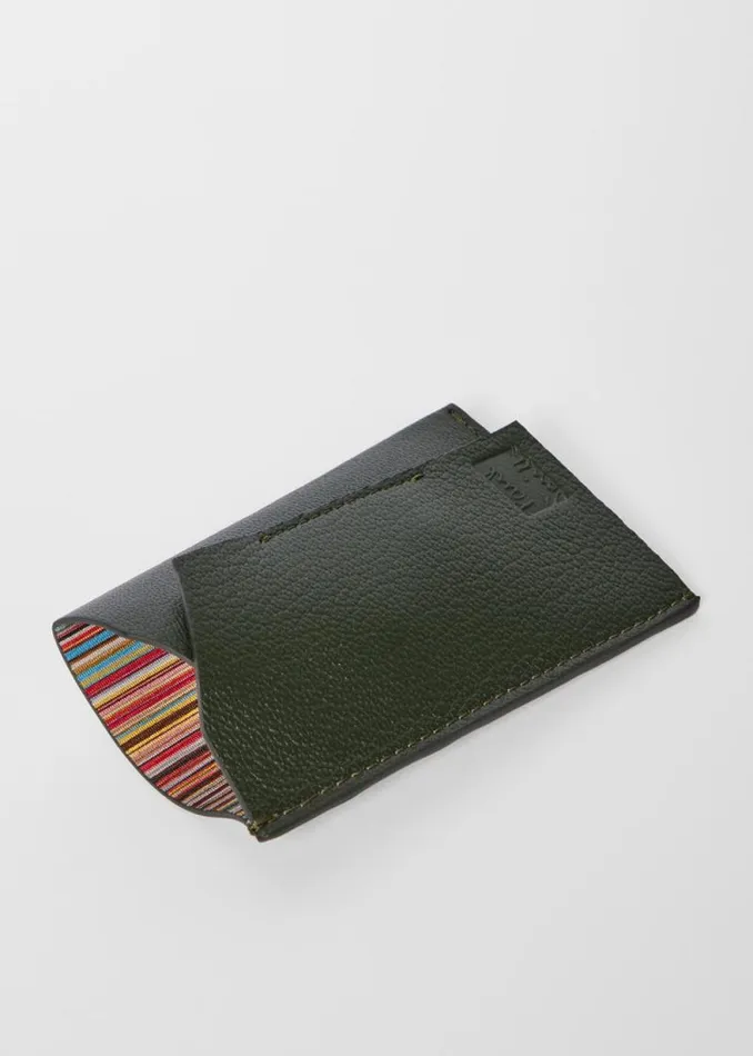 Mens Paul Smith Wallets Dark Green Grained Leather Card Holder