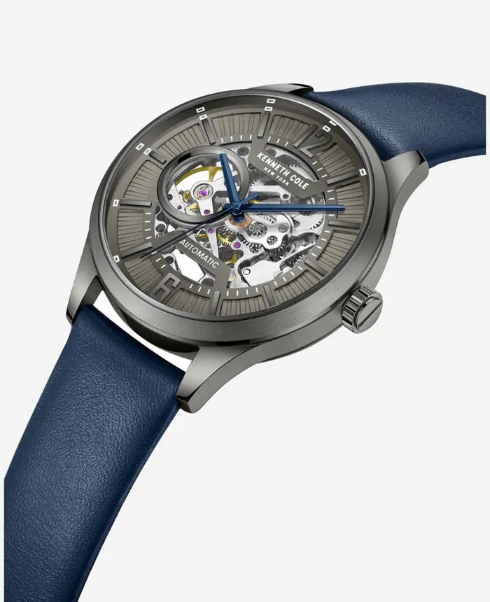 Mens Watches Men Kenneth Cole Automatic Skeleton Leather Strap Watch Blue Mens Watches Men Kenneth Cole Automatic Skeleton Leather Strap Watch Blue
