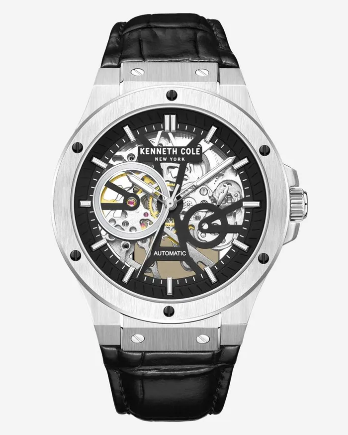 Mens Watches Men Kenneth Cole Kenneth Cole New York Automatic Stainless Steel Watch With Black Leather Strap Black Mens Watches Men Kenneth Cole Kenneth Cole New York Automatic Stainless Steel Watch With Black Leather Strap Black