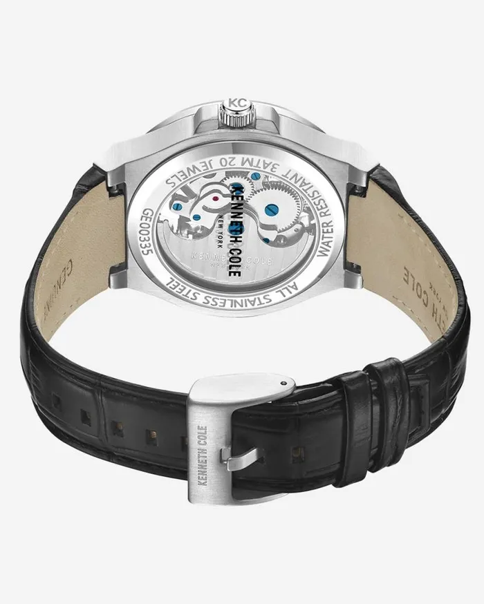 Mens Watches Men Kenneth Cole Kenneth Cole New York Automatic Stainless Steel Watch With Black Leather Strap Black Mens Watches Men Kenneth Cole Kenneth Cole New York Automatic Stainless Steel Watch With Black Leather Strap Black