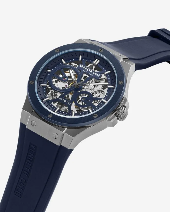 Mens Watches Men Kenneth Cole Kenneth Cole New York Automatic TwoTone Gunmetal Stainless Steel Watch With Blue Leather Strap Blue Mens Watches Men Kenneth Cole Kenneth Cole New York Automatic TwoTone Gunmetal Stainless Steel Watch With Blue Leather Strap Blue