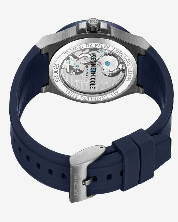 Mens Watches Men Kenneth Cole Kenneth Cole New York Automatic TwoTone Gunmetal Stainless Steel Watch With Blue Leather Strap Blue Mens Watches Men Kenneth Cole Kenneth Cole New York Automatic TwoTone Gunmetal Stainless Steel Watch With Blue Leather Strap Blue
