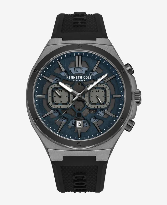 Mens Watches Men Kenneth Cole MultiFunction Watch With Silicone Strap Black
