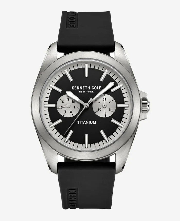 Mens Watches Men Kenneth Cole Titanium MultiFunction Silicone Strap Watch Black
