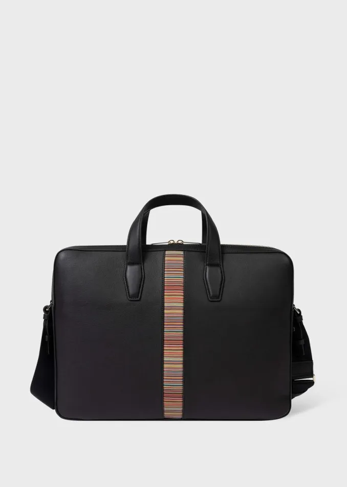 MensWomens Paul Smith Bags Black Leather 039Signature Stripe039 Business DoubleZip Folio