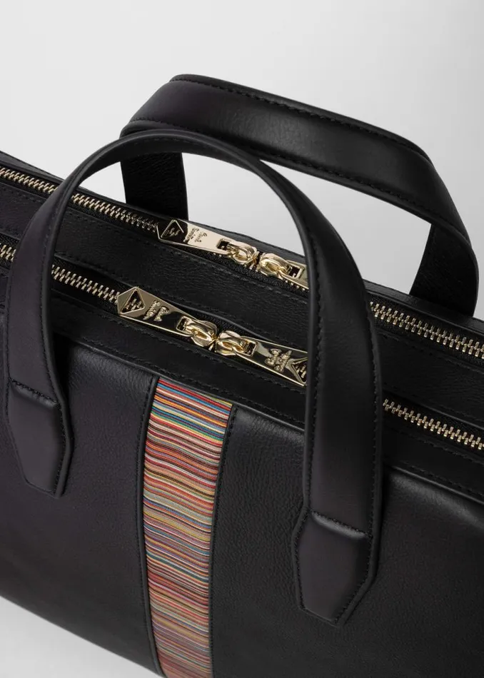 MensWomens Paul Smith Bags Black Leather 039Signature Stripe039 Business DoubleZip Folio MensWomens Paul Smith Bags Black Leather 039Signature Stripe039 Business DoubleZip Folio