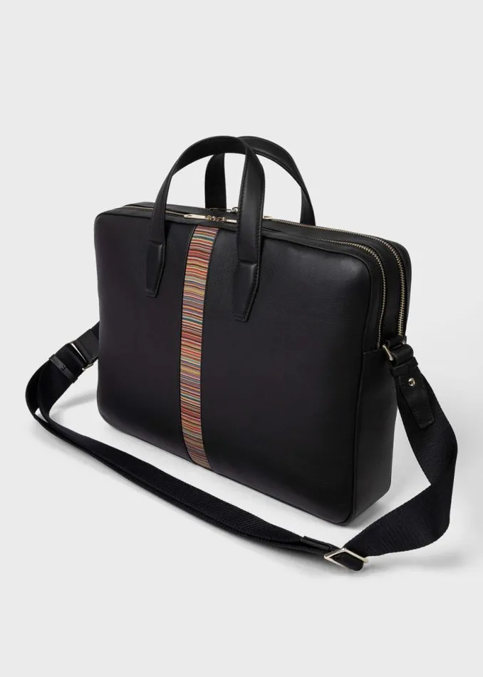 MensWomens Paul Smith Bags Black Leather 039Signature Stripe039 Business DoubleZip Folio MensWomens Paul Smith Bags Black Leather 039Signature Stripe039 Business DoubleZip Folio