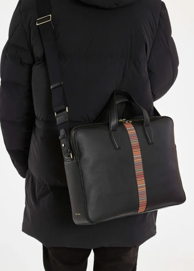 MensWomens Paul Smith Bags Black Leather 039Signature Stripe039 Business DoubleZip Folio MensWomens Paul Smith Bags Black Leather 039Signature Stripe039 Business DoubleZip Folio