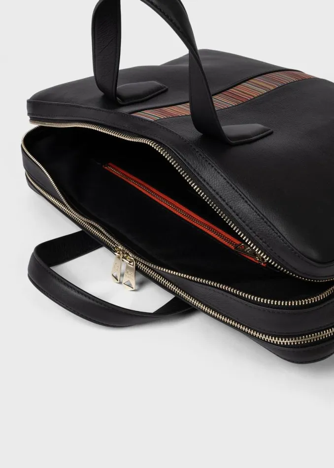 MensWomens Paul Smith Bags Black Leather 039Signature Stripe039 Business DoubleZip Folio MensWomens Paul Smith Bags Black Leather 039Signature Stripe039 Business DoubleZip Folio