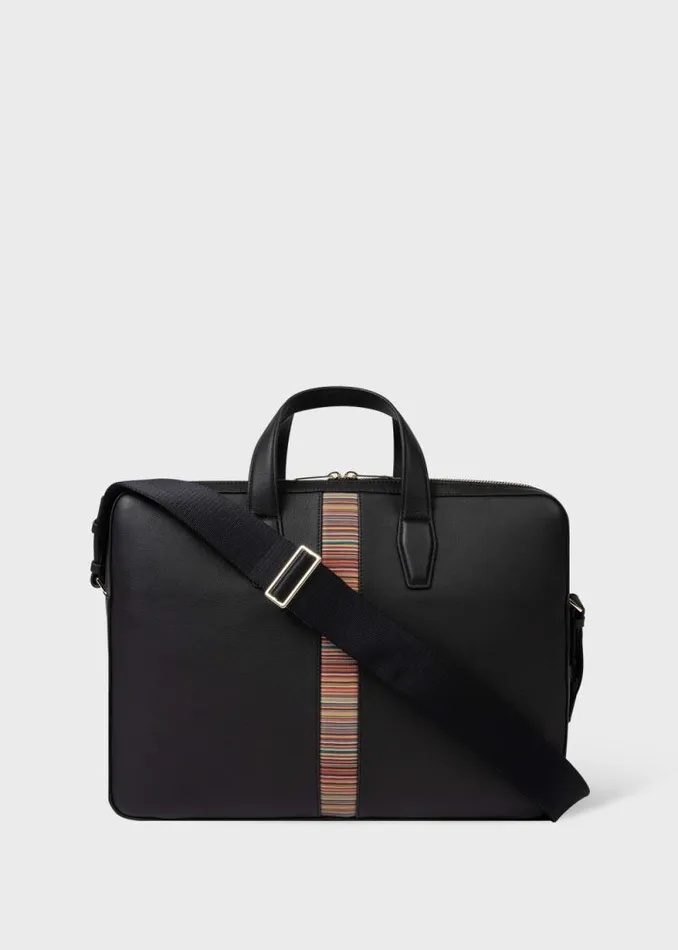 MensWomens Paul Smith Bags Black Leather 039Signature Stripe039 Business DoubleZip Folio MensWomens Paul Smith Bags Black Leather 039Signature Stripe039 Business DoubleZip Folio