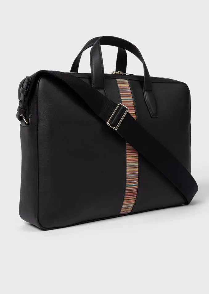 MensWomens Paul Smith Bags Black Leather 039Signature Stripe039 Business DoubleZip Folio MensWomens Paul Smith Bags Black Leather 039Signature Stripe039 Business DoubleZip Folio
